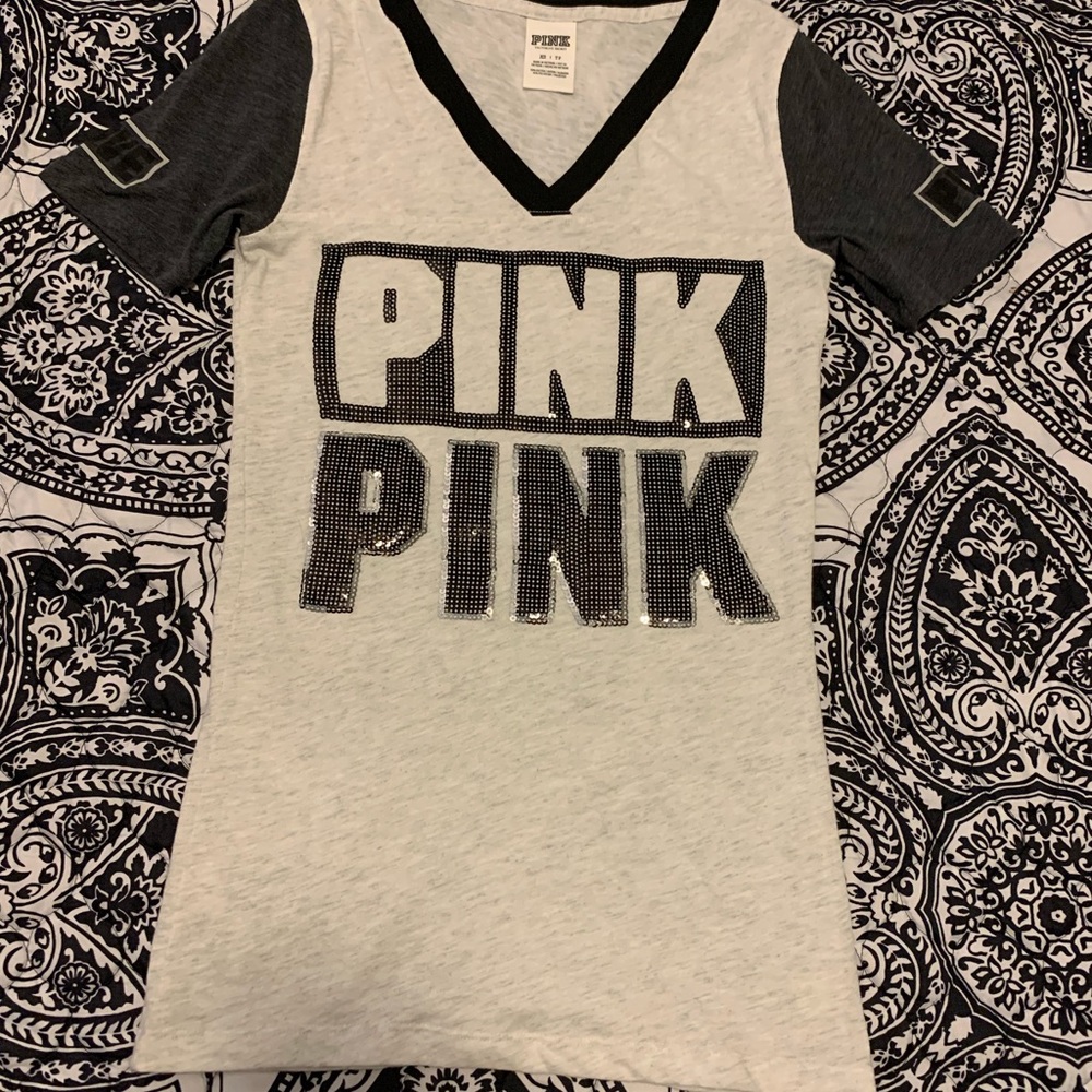 VS PINK V Neck Tee with Sequins